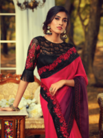 Reddish Pink & Multicolor Burberry Silk Party Wear Saree | PX0193