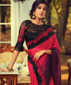 Reddish Pink & Multicolor Burberry Silk Party Wear Saree | PX0193