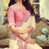 Cream & Pink Sunlight Silk Party Wear Saree | PX0202