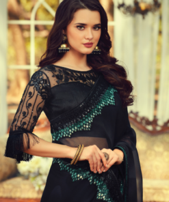 Black Georgette Party Wear Saree | PX0203