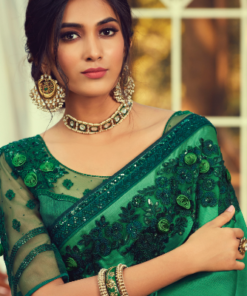 Green Burberry Silk Party Wear Saree | TFH7015