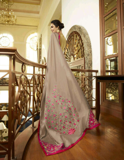 Light Chocolate With Pink Dola Silk Designer Saree