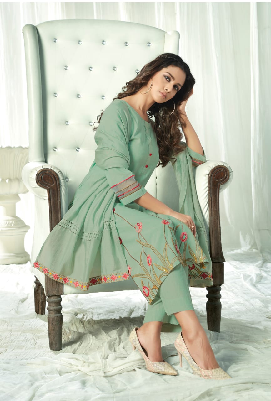 Sea Green Colour VARDAN CLOUD 2 Fancy Ethnic Wear Cotton With Embroidery  Kurtis Collection 324 - The Ethnic World