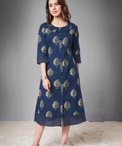 Dark Blue Printed Cotton Kurti | VLSM841