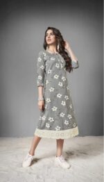 Gray Printed Cotton Kurti | VLSM843