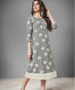 Gray Printed Cotton Kurti | VLSM843