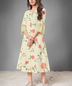 Creamy Printed Cotton Kurti | VLSM844