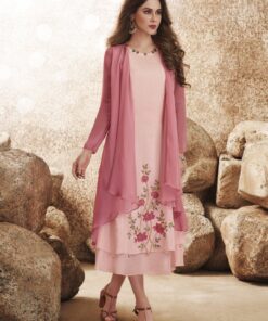 Pink Silk Embroidered Kurti With Attached Shrug | VUS3009