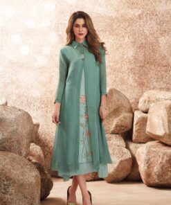 Green Silk Embroidered Kurti With Attached Shrug | VUS3010 |