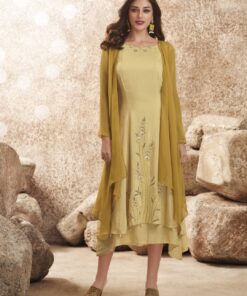 Beige Silk Embroidered Kurti With Attached Shrug | VUS3011 |