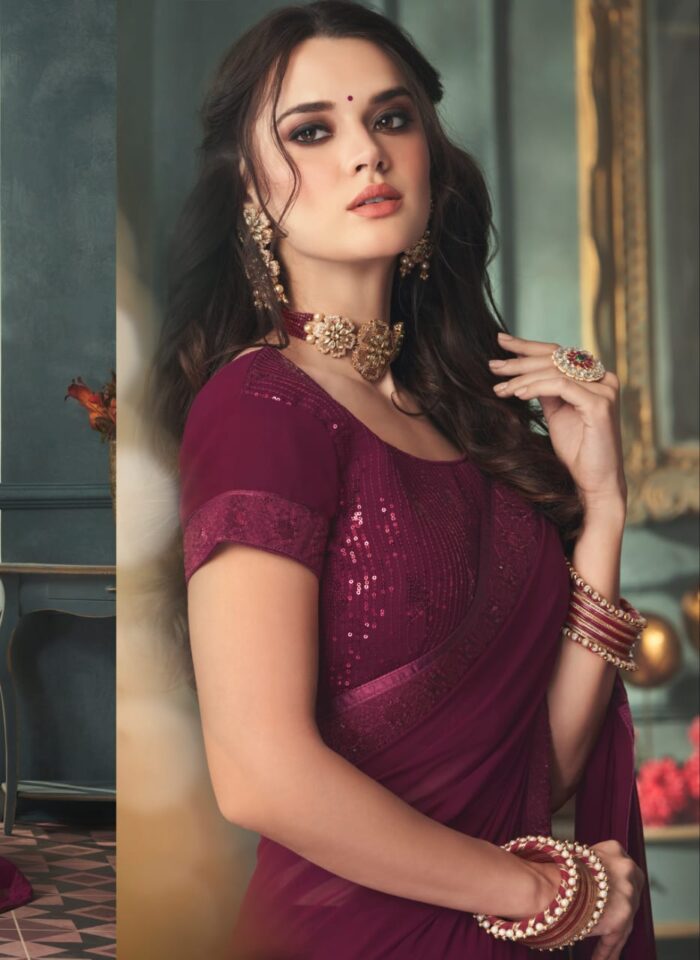 Maroon Georgette Party Wear Saree | WF0001 |
