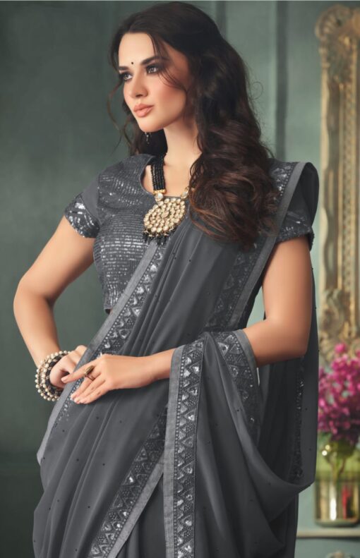 Gray Georgette Party Wear Saree | WF0012