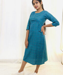 Blue Checkered Cotton Kurta | G-3316E |