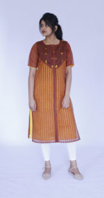 Brown & Yellow Chanderi Cotton Kurta | G-7068A |