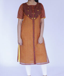 Brown & Yellow Chanderi Cotton Kurta | G-7068A |