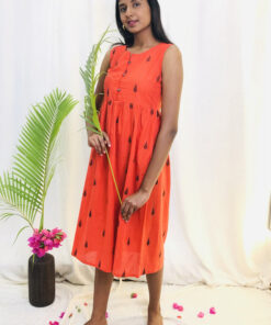 Bright Orange Cotton Kurta/Dress | G-7270F |