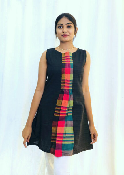 Black Cotton Short Kurta | G-2031C |