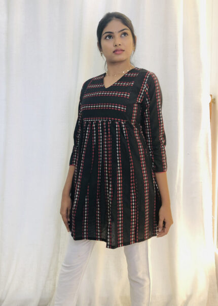 Black Cotton Short Kurta | G-2044A |