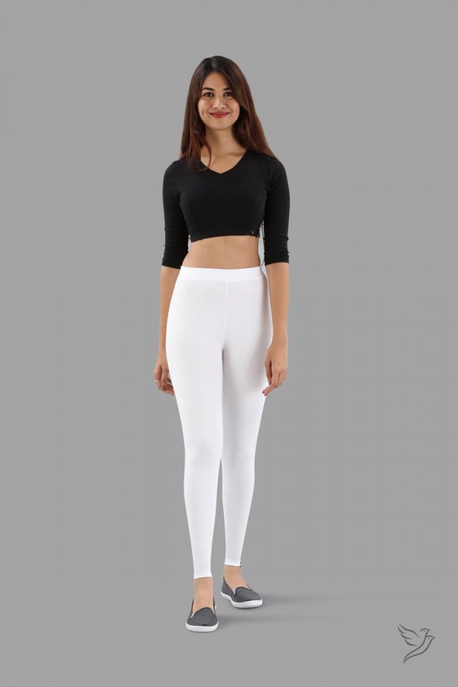 White Mesh Full-Length Leggings by Chandra Yoga & Active Wear