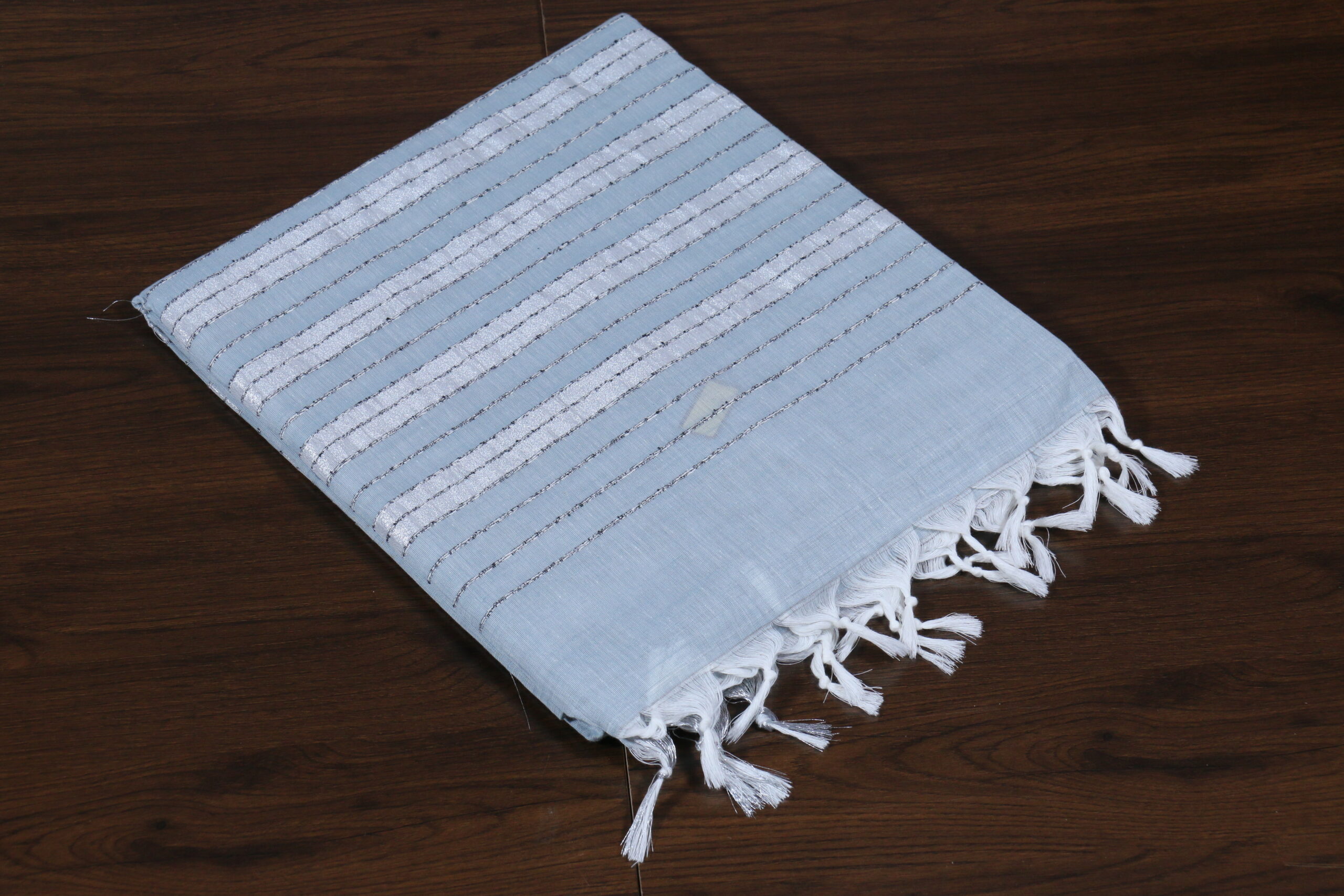 Slate Grey Plain Linen Cotton Saree | LX0006E