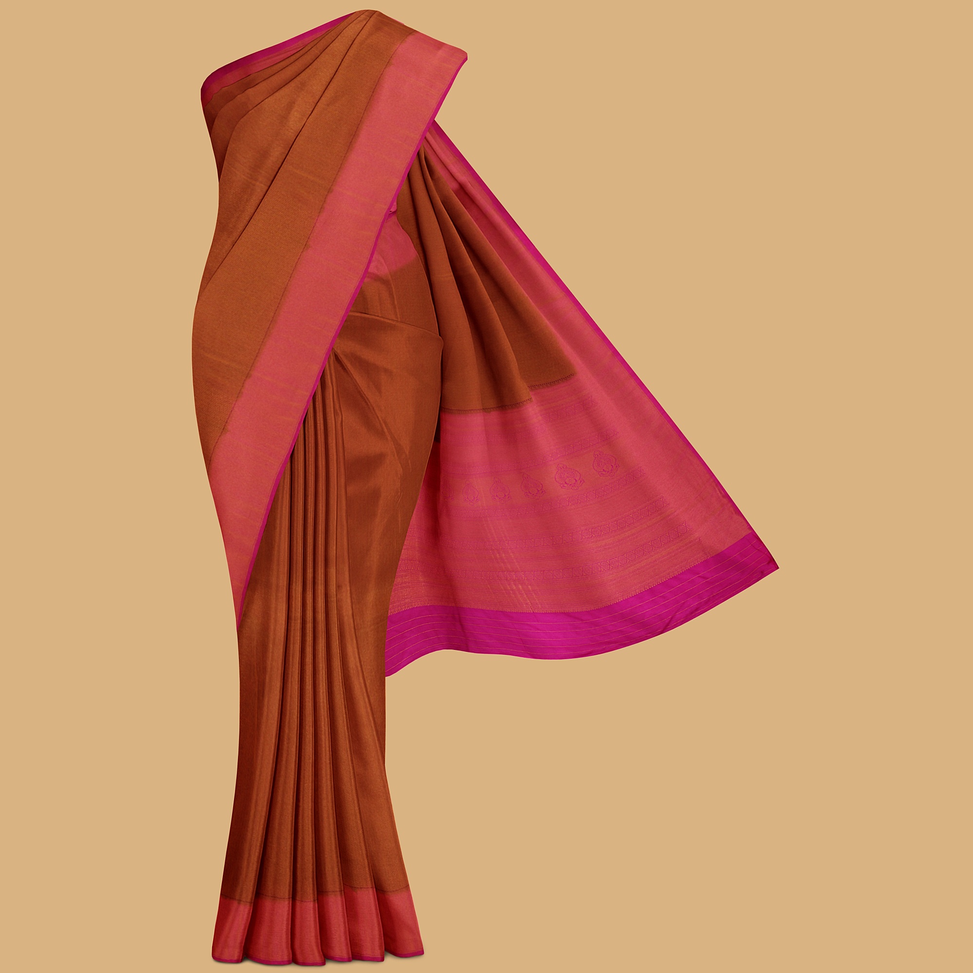 Embossed soft silk maroon with contrast border and pallu | PX0035D
