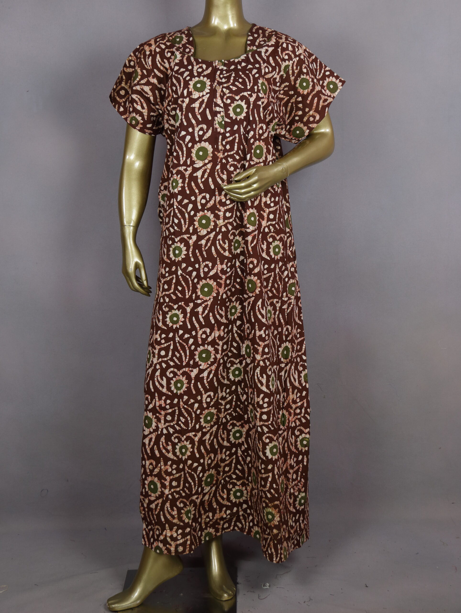 XL Batik Printed Cotton Nighty With Piping | JS0023