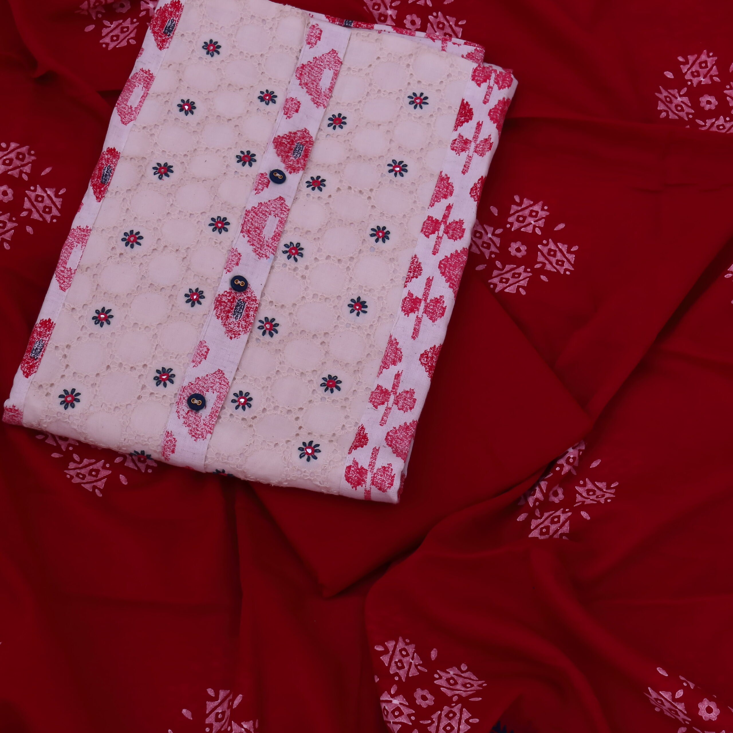 Cotton Salwar Material | Cream & Pink | DE0015B