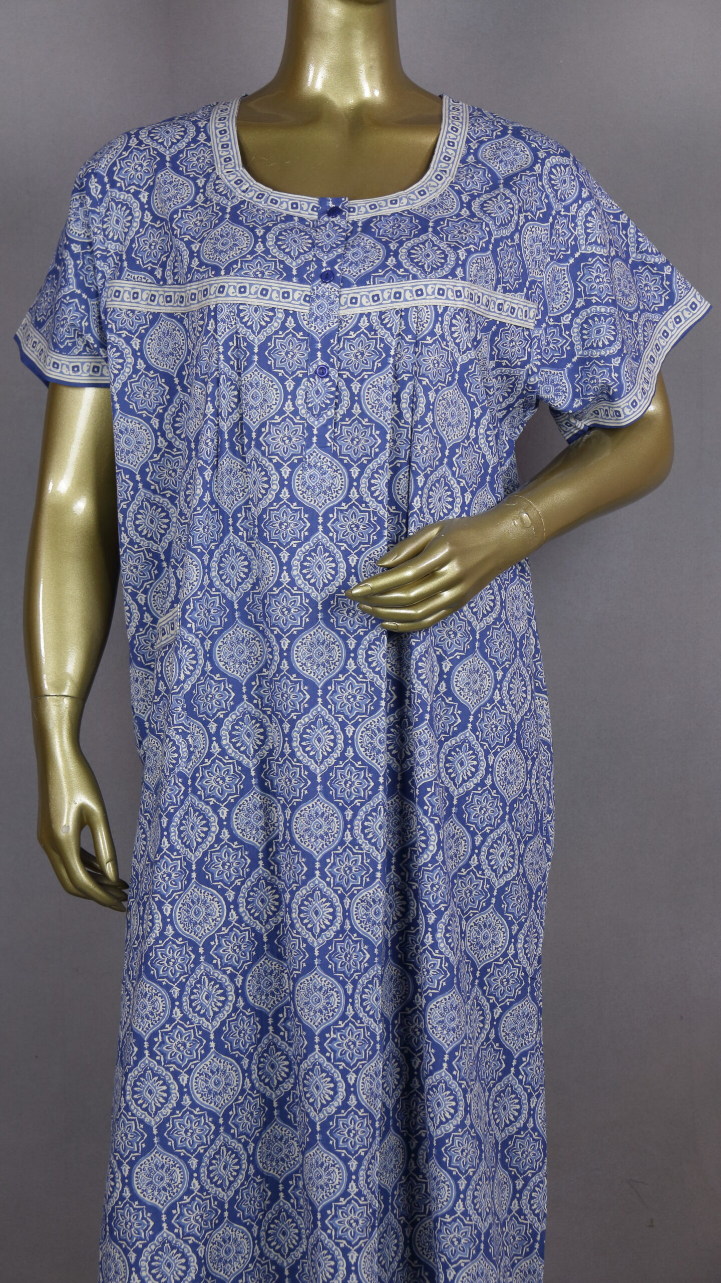 XL Printed Cotton Nighty | Blue | JS0002