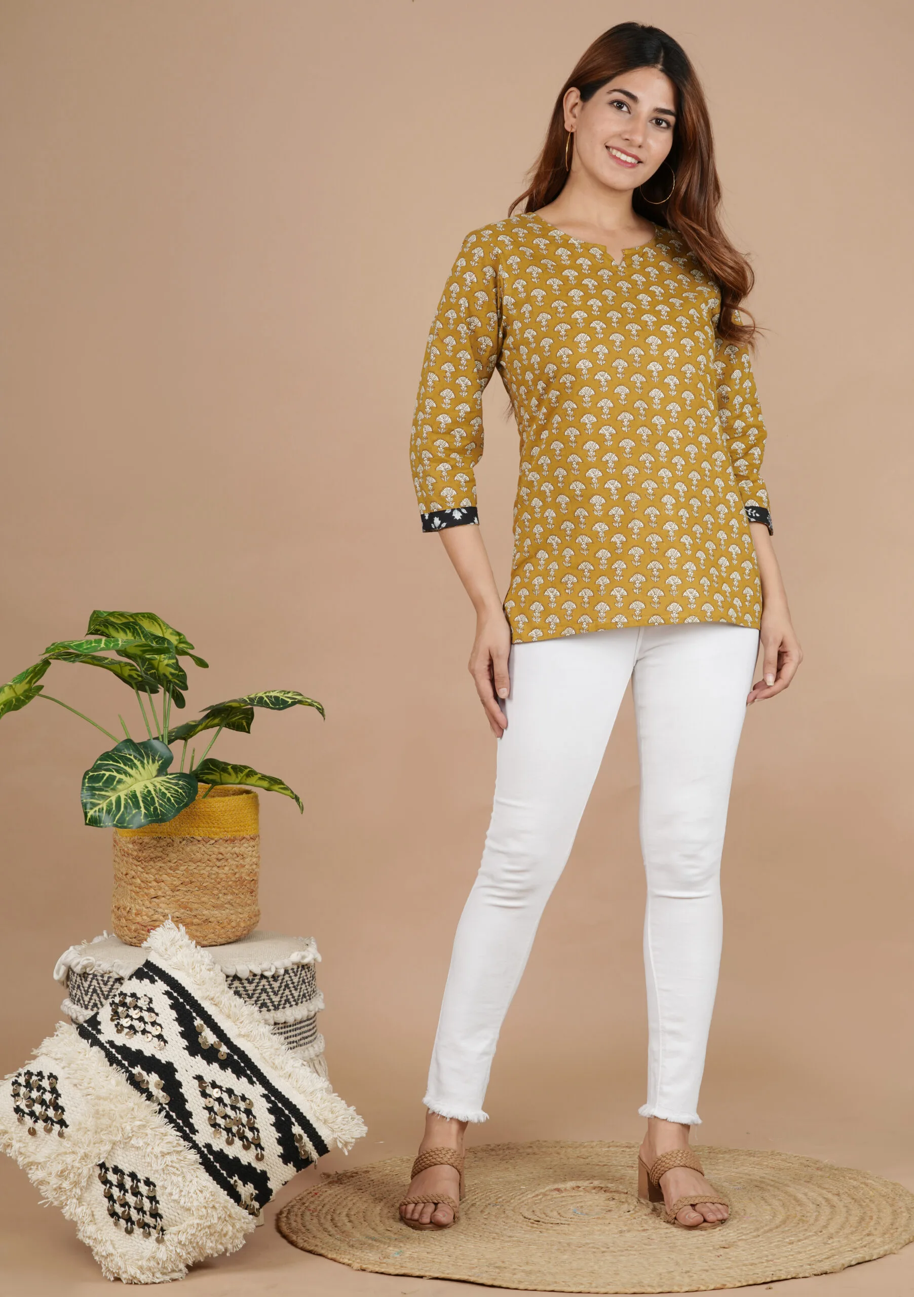 Brown Printed Cotton Top | FA001