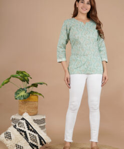 Pistachio Printed Cotton Top | FA003