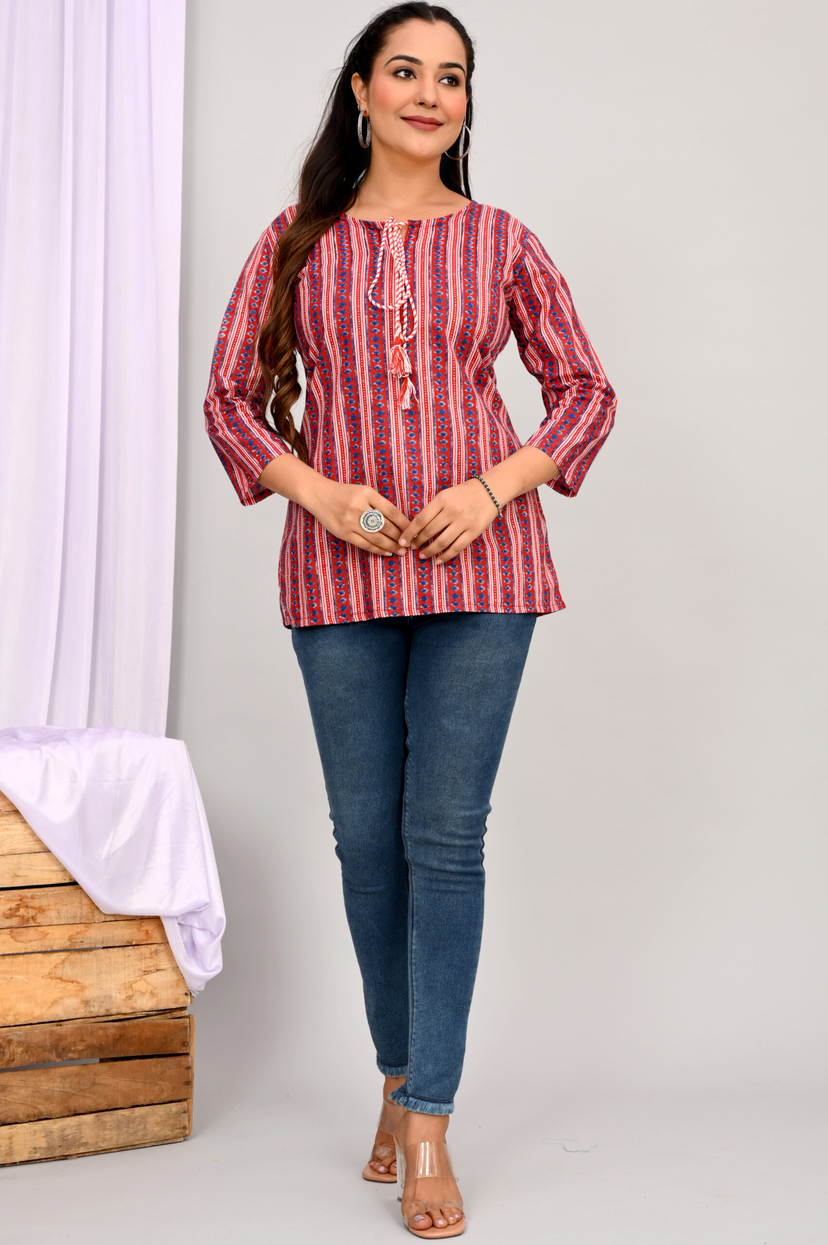 Red Printed Cotton Top | FA004