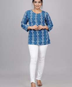 Indigo Printed Cotton Top | Indigo | FA006