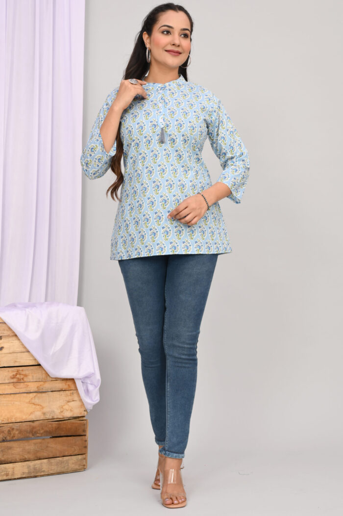 Blue Printed Cotton Top | Blue | FA007