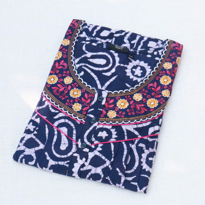 XXL Batik Printed Cotton Nighty With Embroidery | Blue | JS0025
