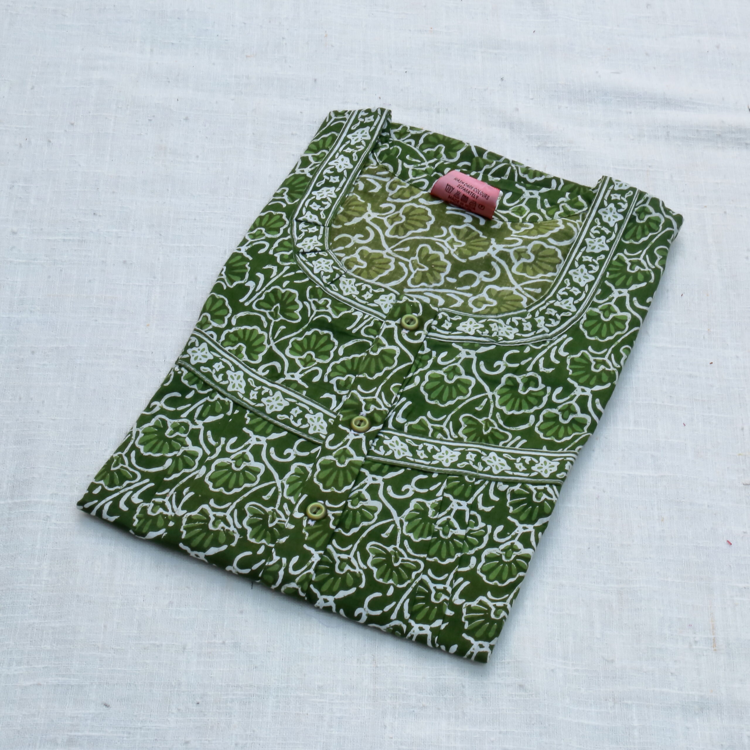 L Printed Cotton Nighty | Green | JS0001G