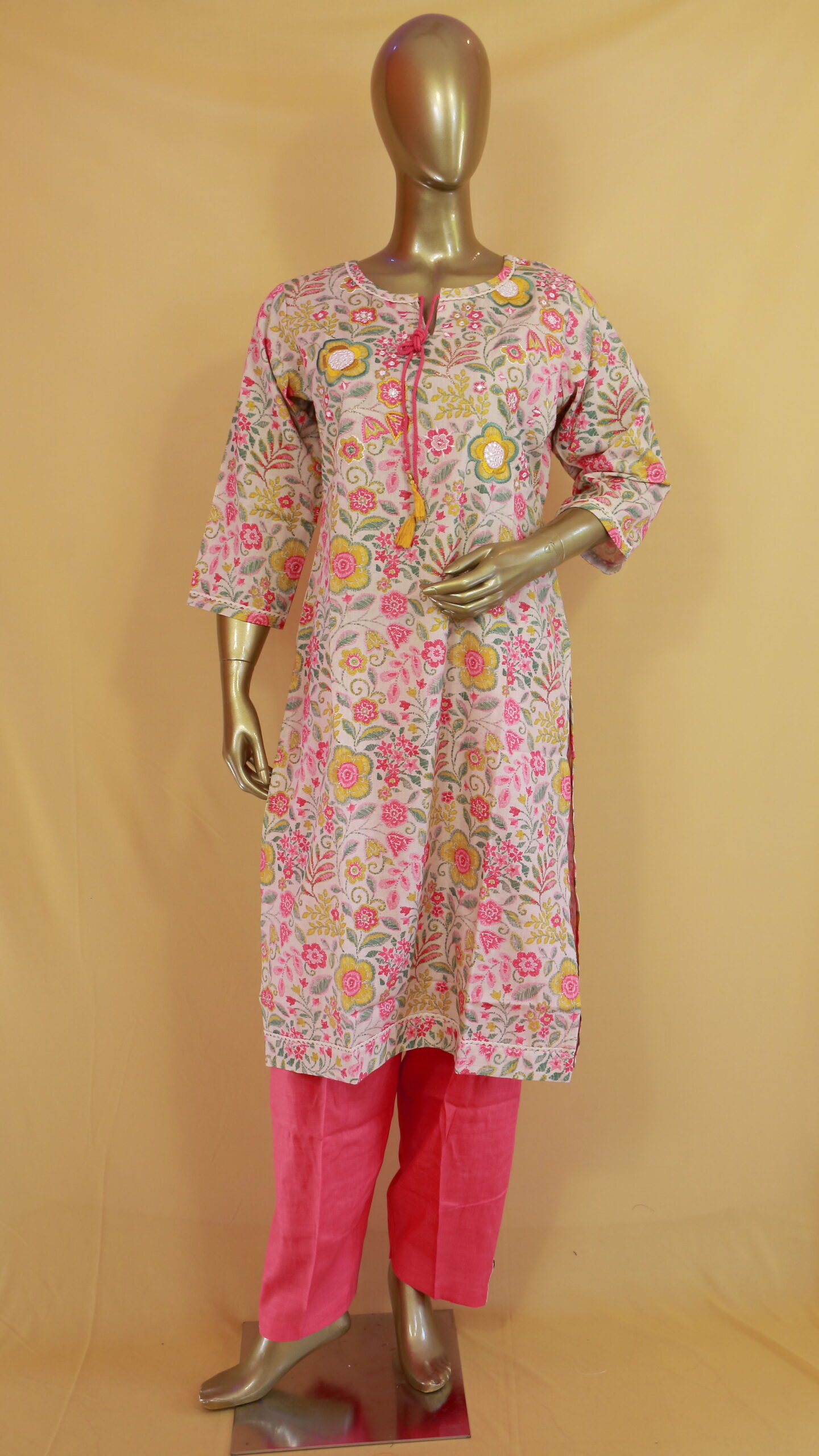Cotton Salwar Suit | Cream & Multicolor | DD0170