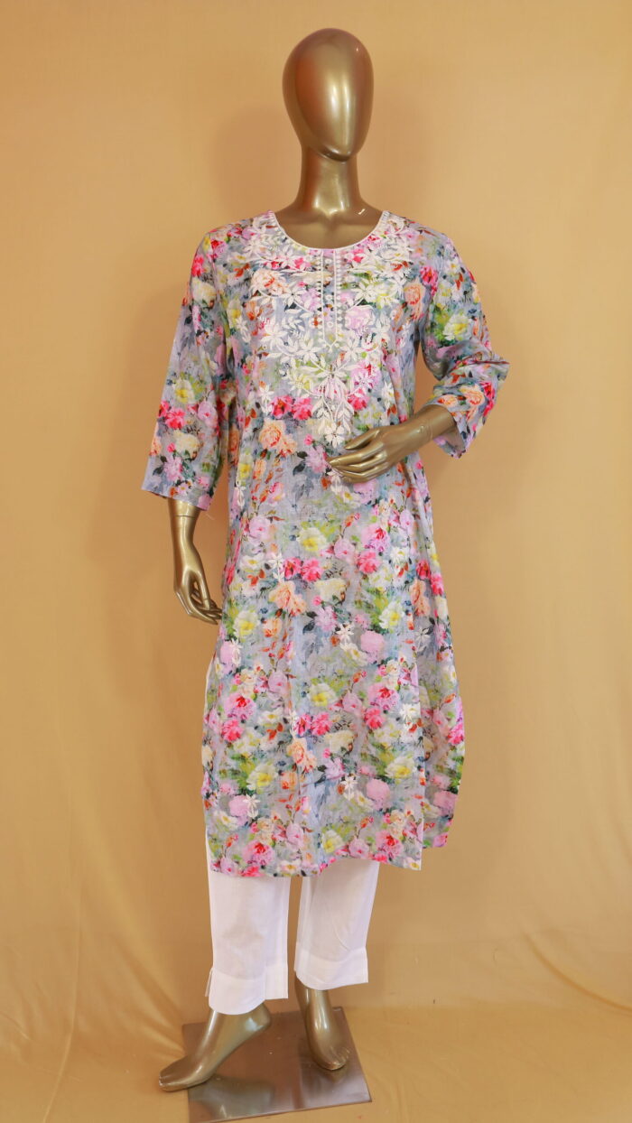 Linen Cotton Salwar Suit | Blue & Multicolor | PM0028