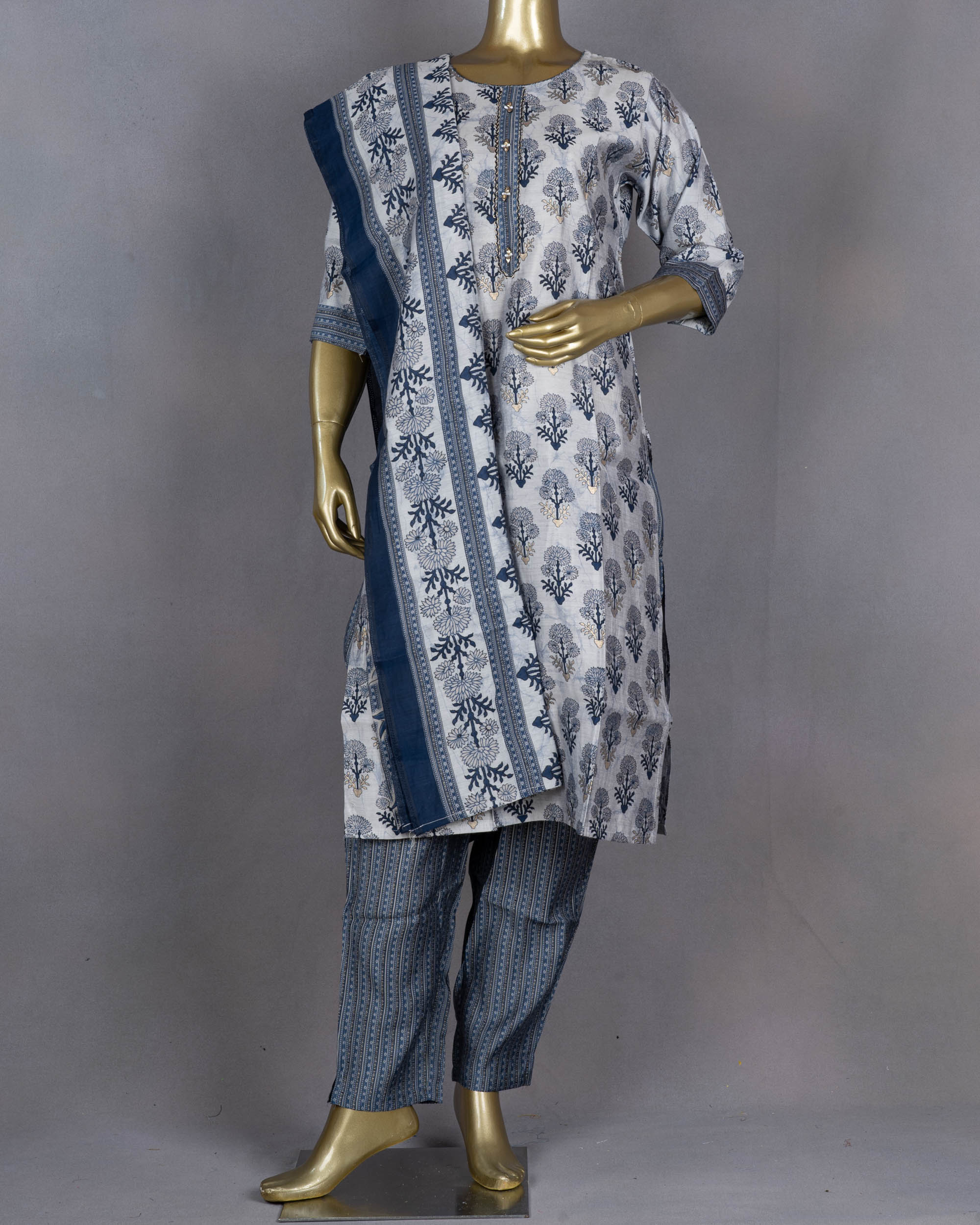Printed Muslin Salwar Suit With Dupatta | Blue | DD0096