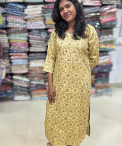 A simple rayon salwar top is beautifully curated with mirror and embroidery patterns that you can wear for any occasion, has a elastic pant. It is suitable for both hand wash and machine wash.  