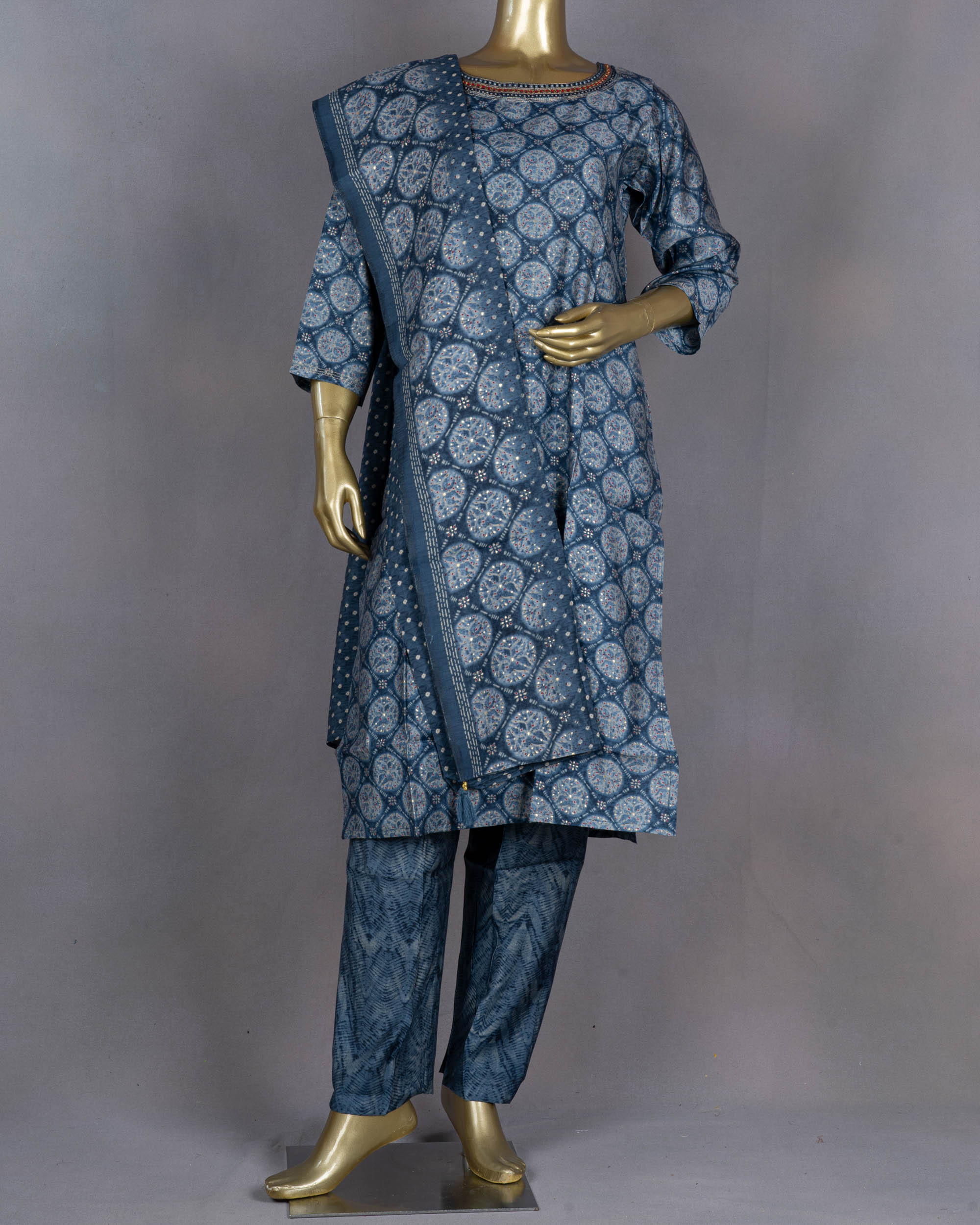 Muslin Salwar Suit With Dupatta | Blue | DD0183