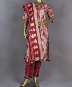 Muslin Salwar Suit With Dupatta | Red | DD0007