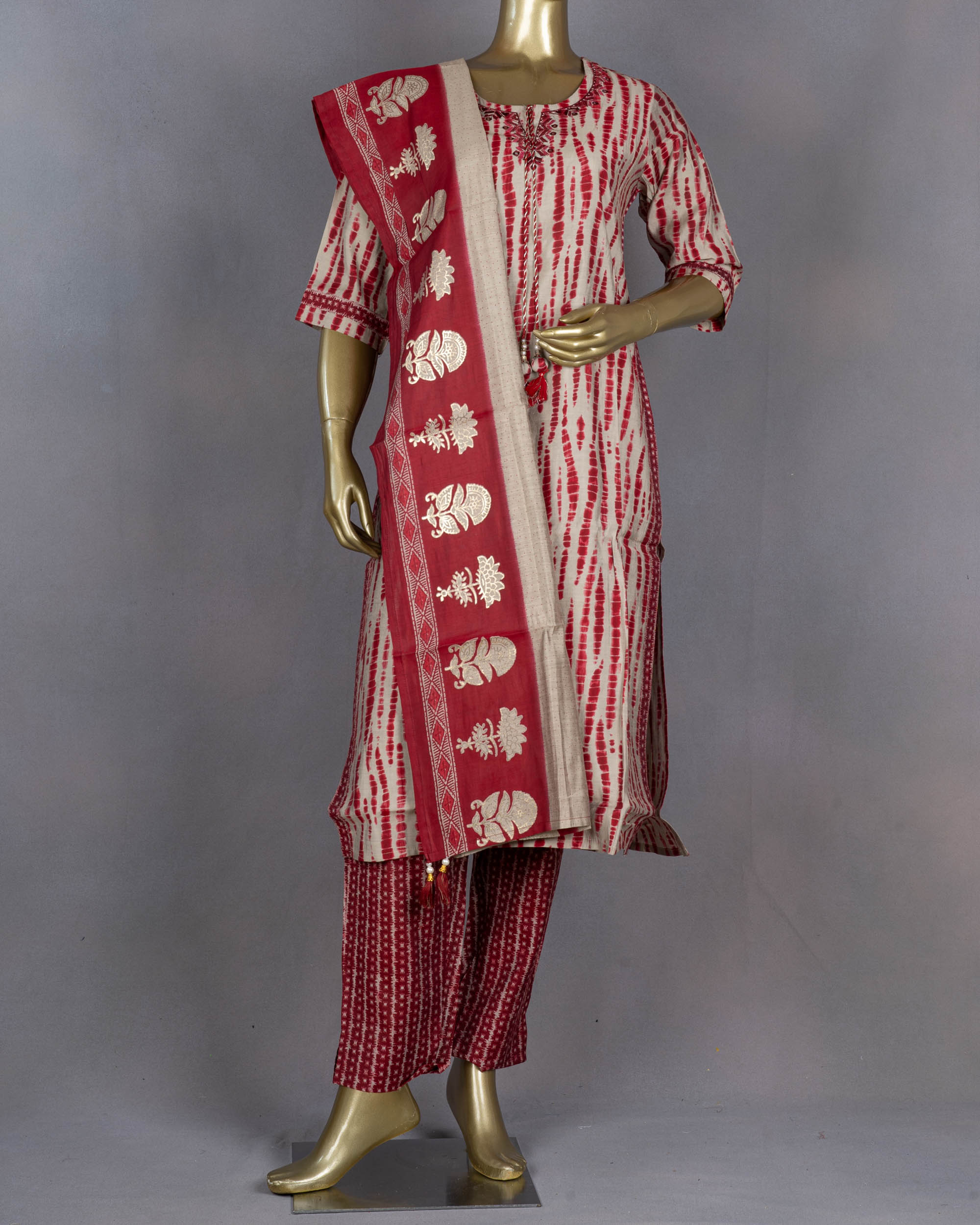 Muslin Salwar Suit With Dupatta | Red | DD0007