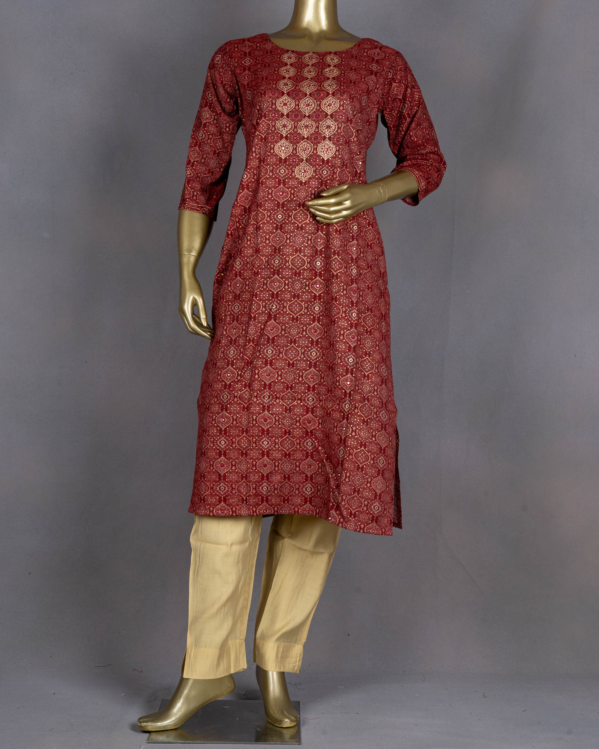 Straight Kurta with Embroidery & Sequins | DD0140