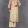 Muslin Kurti Pant Set | Cream & Multicolor | PM0025