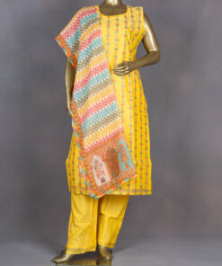 Chanderi Cotton Salwar Suit With Dupatta | Yellow | AV0002