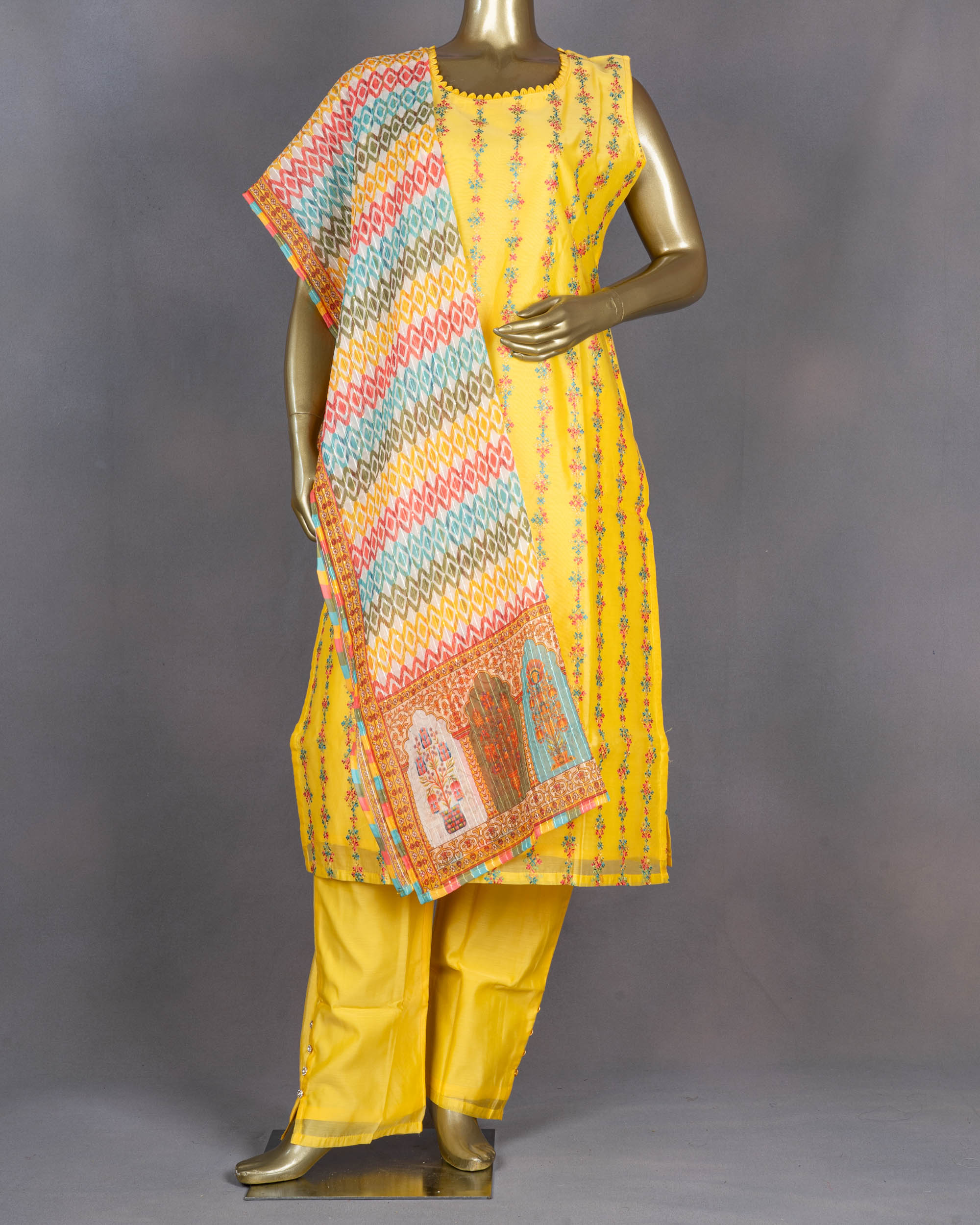 Chanderi Cotton Salwar Suit With Dupatta | Yellow | AV0002