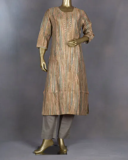 Muslin Kurti Pant Set | Grey & Multicolor | PM0027