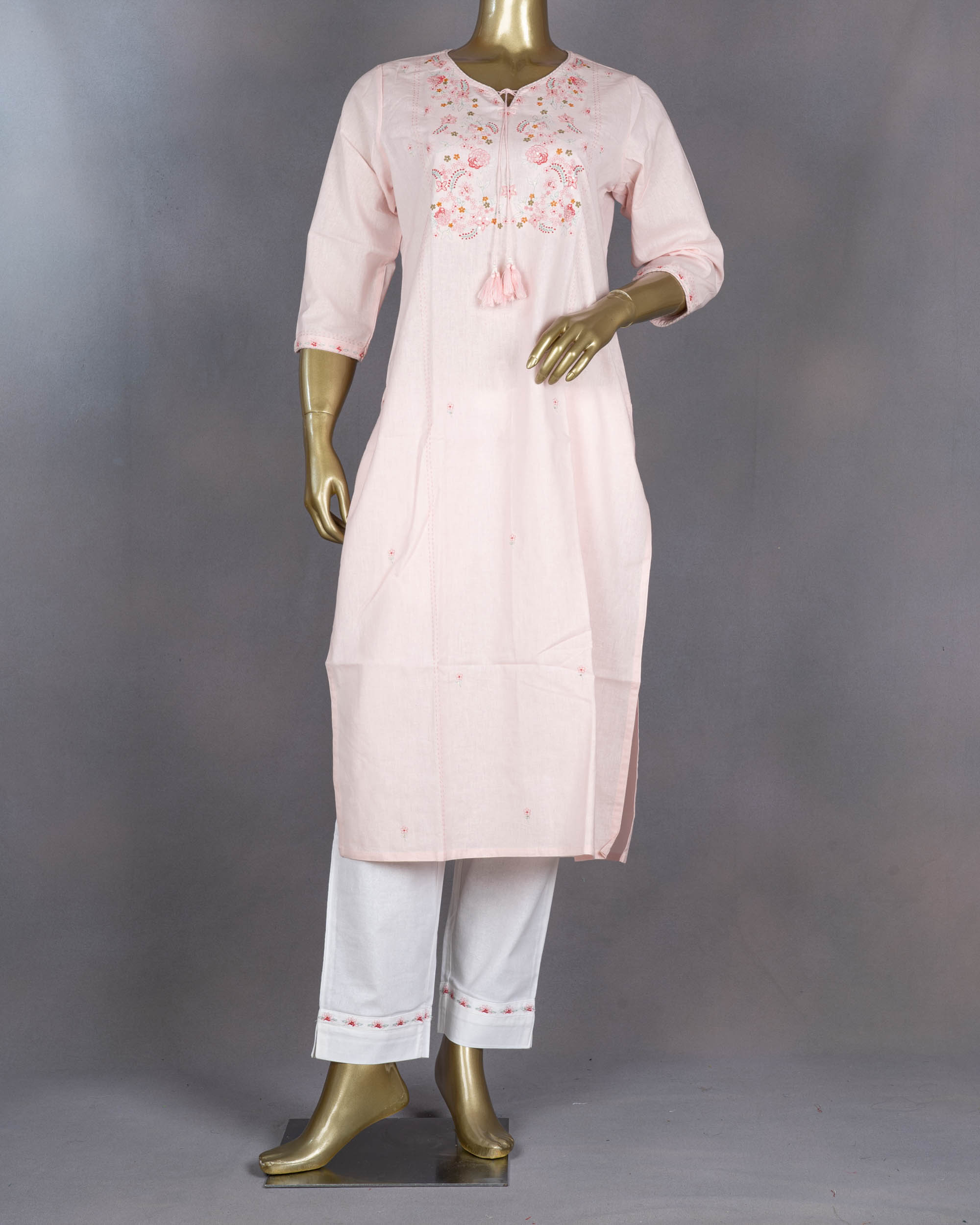 Ethnic Cotton Kurti Pant Set | Pink | PM0011