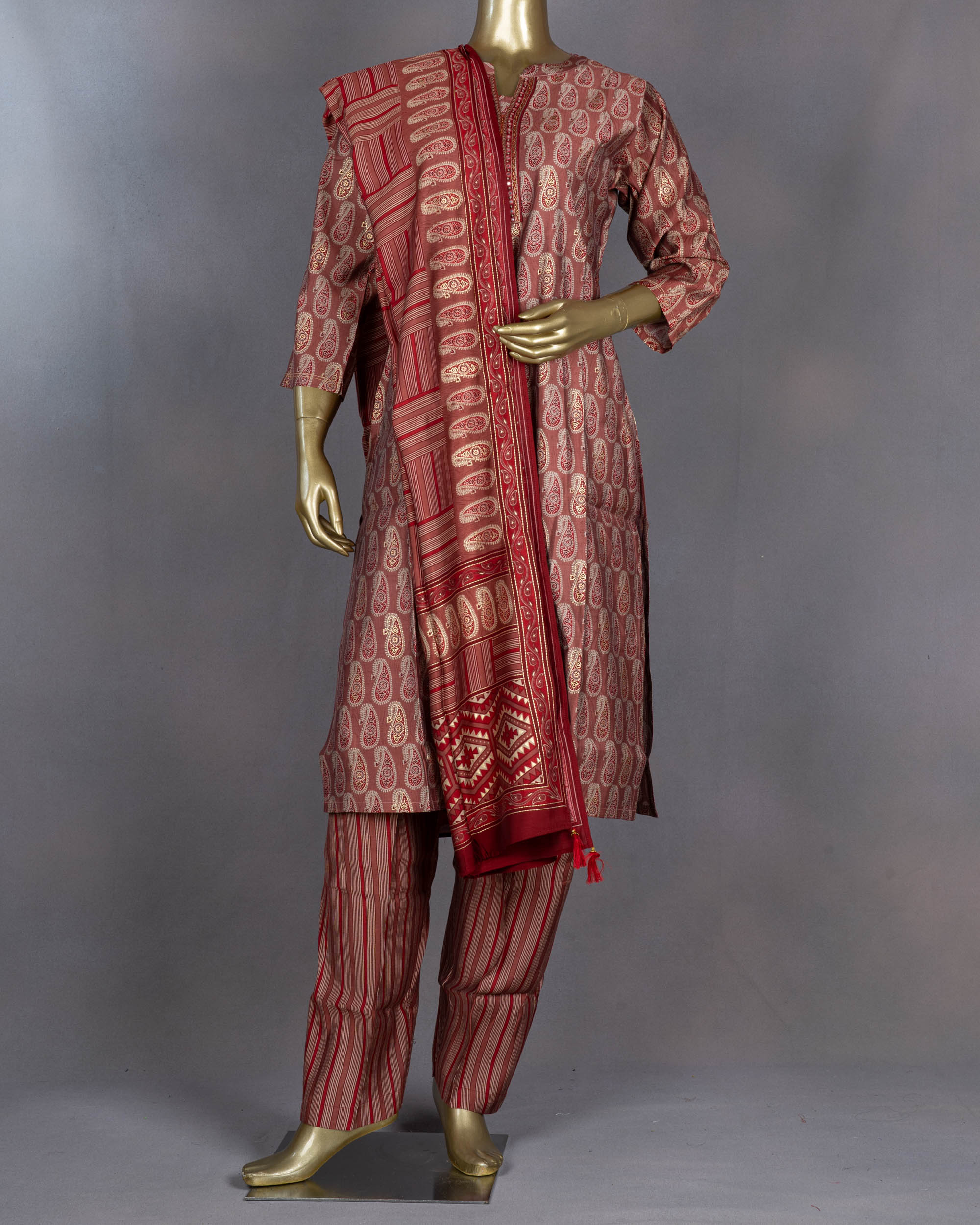 Muslin Salwar Suit With Dupatta | Red | DD0007