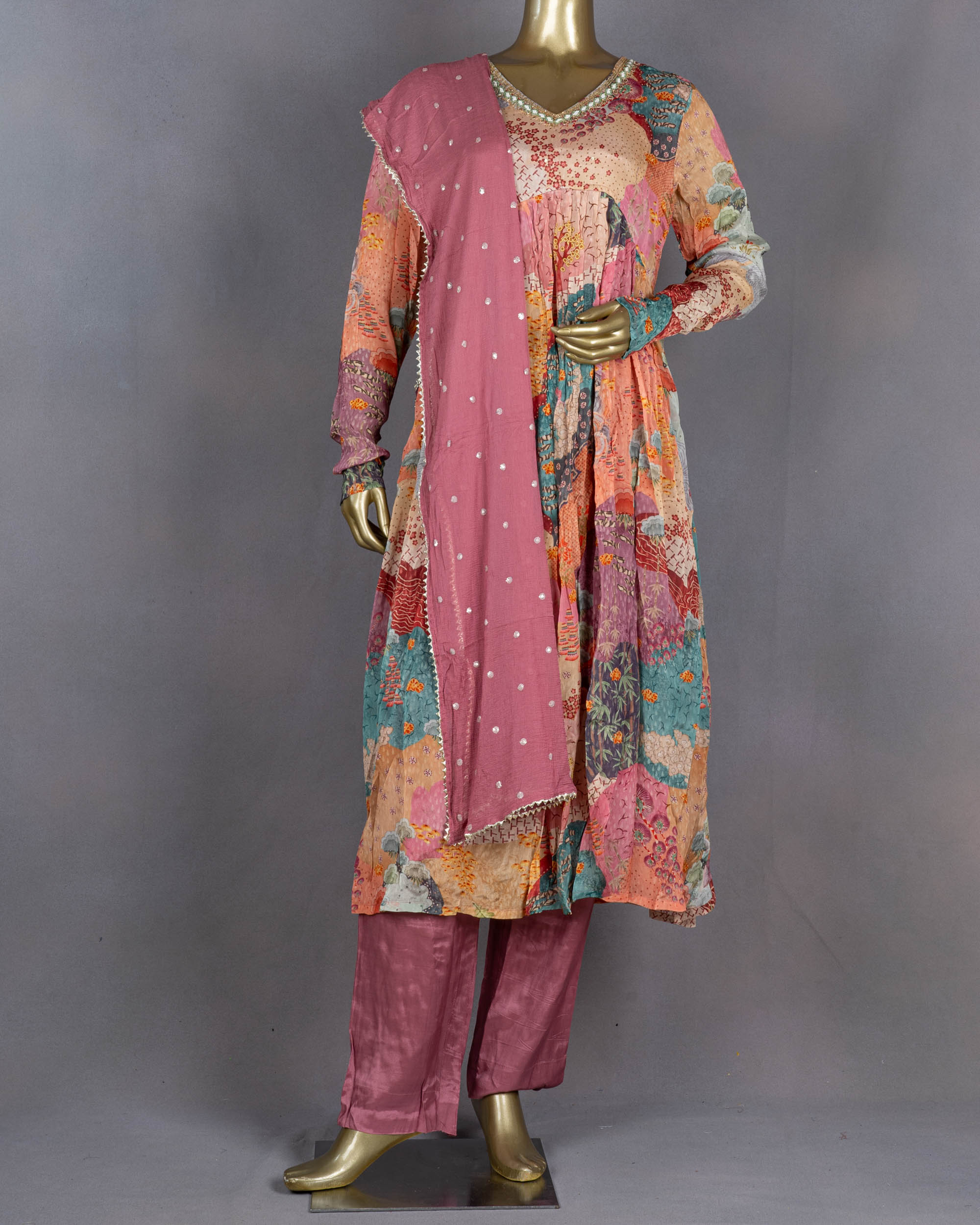 Chinnon Salwar Suit with Dupatta | Multicolor | YT0026
